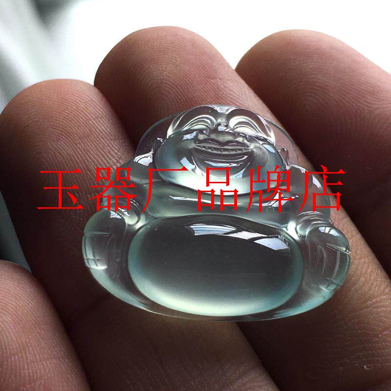 缅甸翡翠色玻璃种晴水底弥勒佛公翡翠玉石吊坠坐佛精选女饰品送礼