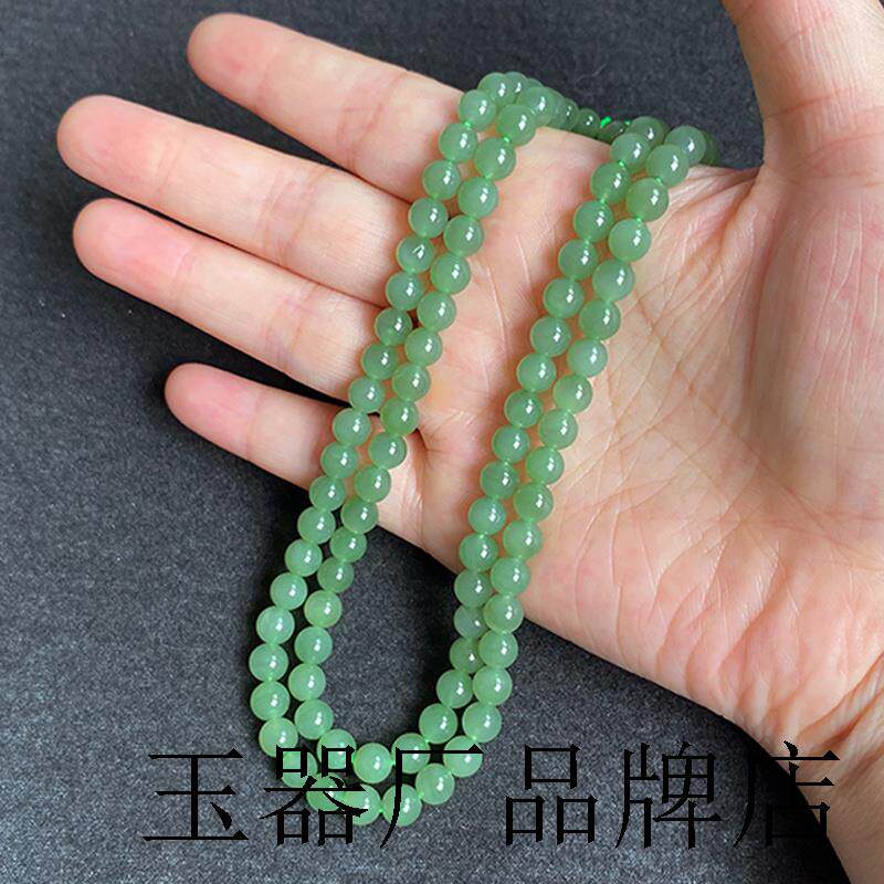和田玉籽料碧玉浅绿圆珠挂链6mm108颗佛珠项链男女款玉石吊坠挂绳
