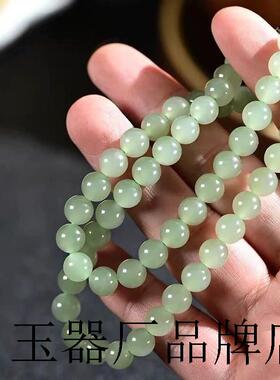 天然和田玉珠串女款多圈晴水圆珠子青白玉项链高油润颈脖饰品证书