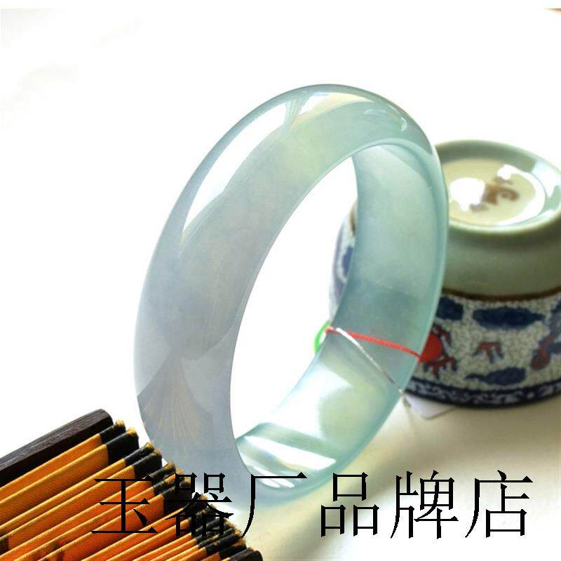 缅甸翡翠色手镯冰种紫罗兰飘蓝绿花玉镯女款精品百搭款新中式镯子