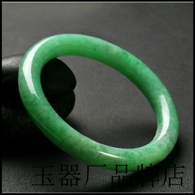 高端缅甸冰糯种圆条阳绿飘花翡翠手镯高档玉器女款翡翠玉镯子精品