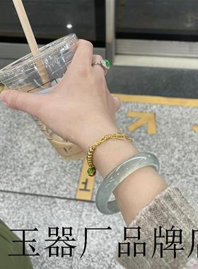 翡翠手镯起胶感正品正圈女款送证书冰种飘绿色玉髓玛瑙飘花玉镯子