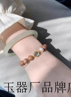 老坑和田玉青白玉手镯女款冰透晴水气质叮当镯情人节礼物温婉玉镯