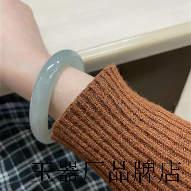 高端缅甸老坑油青玉手镯透水润冰种圆条翡翠色冰飘花阳绿宽版窄版