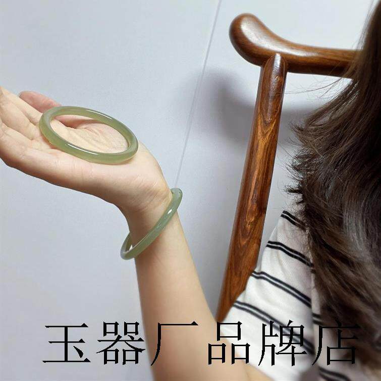 精选老坑和田玉冰种晴水湖水绿玉手镯青白玉美人细圆条叮当镯女款