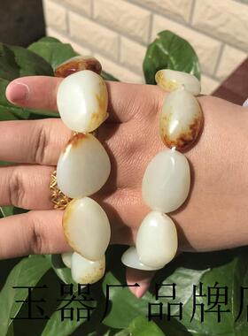 油润老坑和田玉色白玉籽料原石红皮手链玉手串白玉手链男女款精品