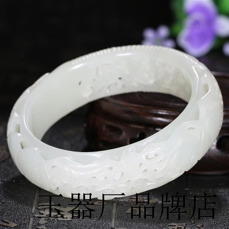 老矿和田玉镂空雕花手镯白玉苏工雕刻玉镯子女款精品镯百搭珍藏版