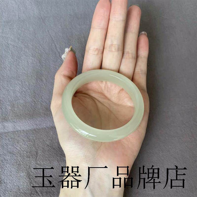 老坑和田玉色手镯晴水青白玉扁条青海俄料宽版玉镯子翡翠玉石手饰
