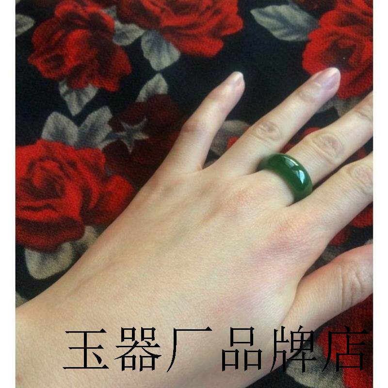 老坑和田玉碧玉戒指本命年男女情侣款指环扳指满色菠菜绿玉石尾戒