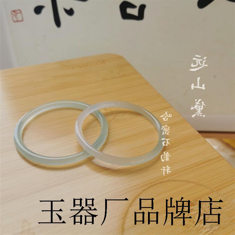 高端玛瑙美人条圆条正宽青绿冰晴湖水玉髓手镯半山半水款少女玉镯