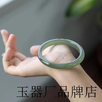 老矿和田玉手镯送女友礼物且末蓝细圆条网红款青海玉料叮当玉镯子