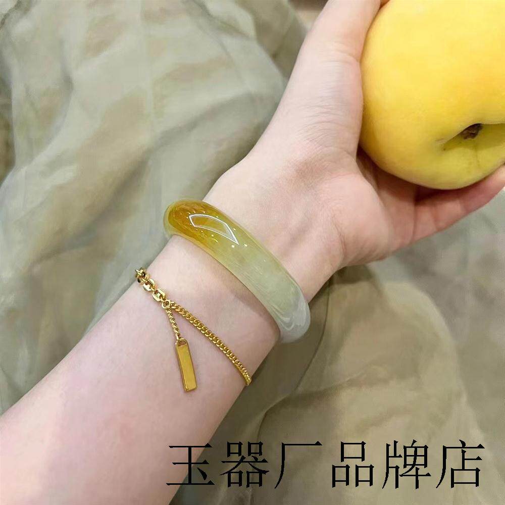 精品缅甸老坑高端翡翠色手镯冰种黄翡圆条玉镯子柠檬黄正圈贵妃镯