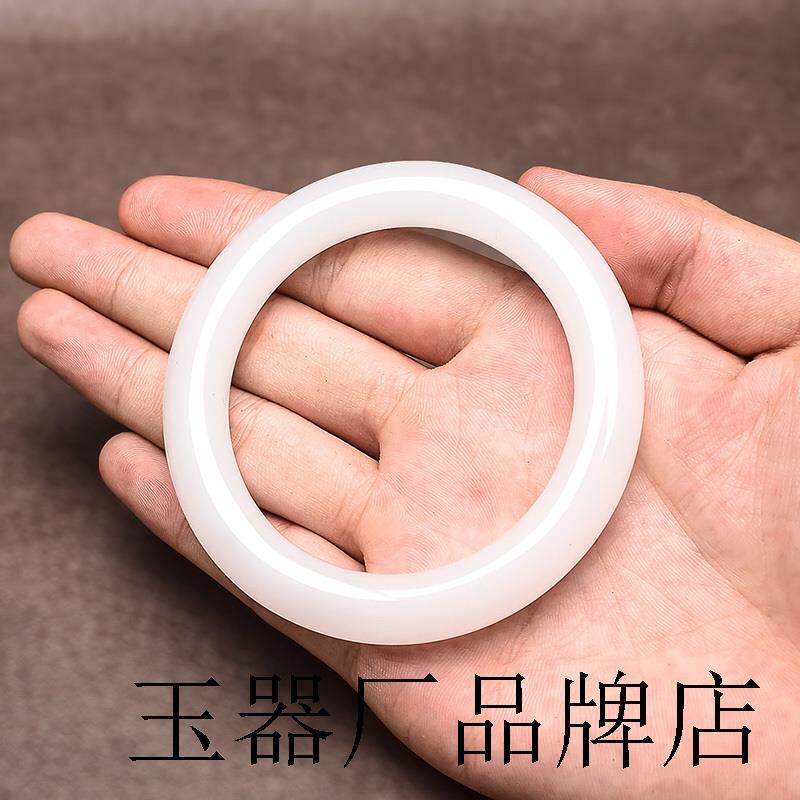 保真金丝玉手镯女款宽版羊脂级青白玉镯和田玉镯子小细圆条镯证书