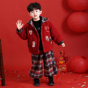 演出服宝宝喜庆过新年衣服 2025新款 儿童拜年服男童冬季 中国风套装