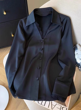 轻熟风若隐若现蕾丝衬衫女