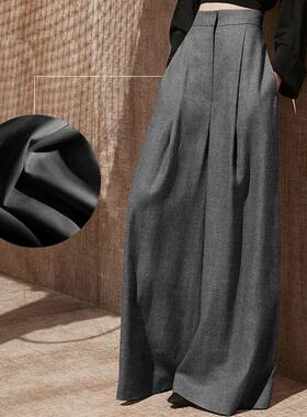 春夏设计师款垂坠高级感气质灰色阔腿裤女显瘦高腰裙裤长裤拖地裤