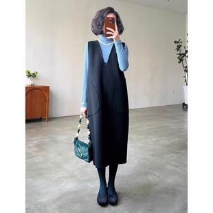 高级感质感绵羊毛双面呢背心裙连衣裙女中长款V领气质百搭裙子冬