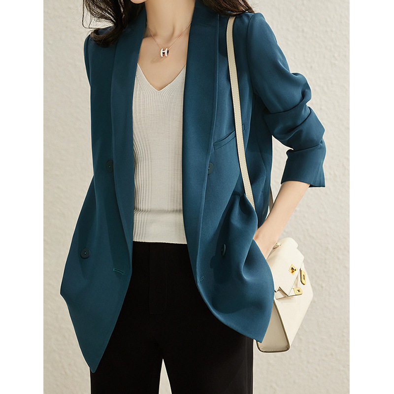 高级感孔雀蓝青果领西装外套女显瘦休闲宽松小西装秋季2025年新款