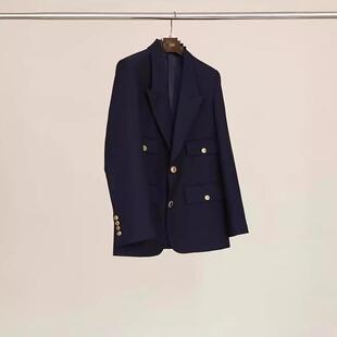 宽松ol秋季 女士金属扣藏蓝西服设计师款 外套 小西装 又飒又摩登时尚
