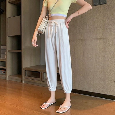 145cm小个子冰丝运动裤女2026夏季薄款150显高八分萝卜灯笼哈伦裤