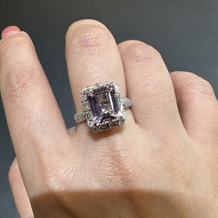 天然樱花粉色摩根石戒指18k金钻石公主方粉摩根石吊坠两用款彩宝