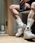 D.M男袜商务黑色中筒袜袜子棉吸汗男士 棉袜长袜 纯色字母加厚毛圈