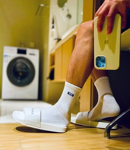 D.M男袜TOP字母刺绣毛圈吸汗运动袜子时尚 纯白体育生篮球袜中长筒