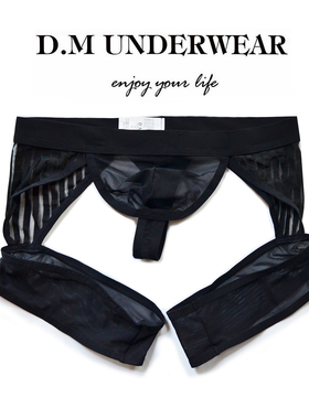 D.M男内裤 低腰性感网眼透明个性丁字裤 情趣网纱蕾丝条单丁裤T裤