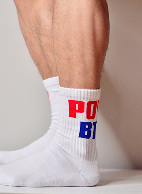 D.M男袜 运动健身袜子中高筒毛圈底加厚潮流字母休闲百搭商务纯色