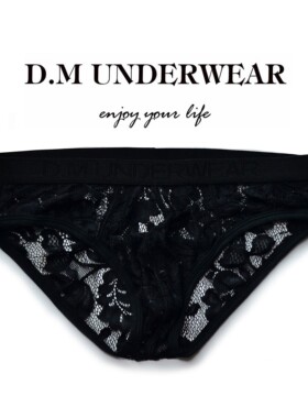 D.M男内裤低腰性感蕾丝黑色白色内裤三角透明网透气夏速干情趣