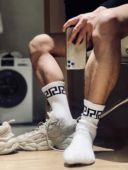 运动中筒袜 D.M男袜 舒适透气棉质花纹男士 毛圈加厚秋冬休闲潮袜