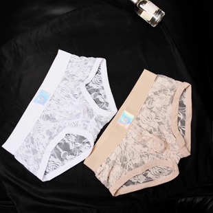 D.M男内裤 四角透气夏速干低腰纯色缕空纱**** 性感网眼蕾丝平角裤