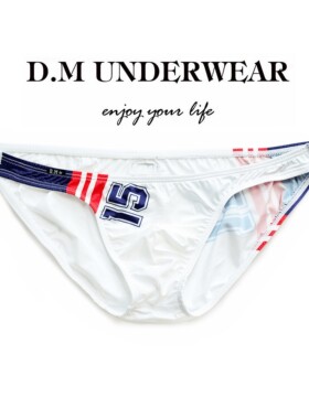 D.M男内裤 字母15性感低腰三角裤吸汗透气夏牛奶丝冰丝薄比基尼