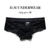 D.M男内裤 低腰性感网眼潮诱惑情趣蕾丝四角裤 小平角黑丝速干透明