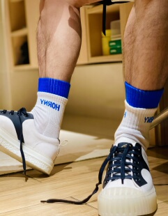 D.M男袜拼色毛圈运动字母中筒袜撞色休闲时尚 棉袜子潮棉吸汗四季