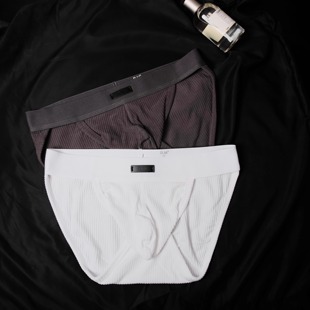 莫代尔透气 低腰性感简约纯色磨毛绒毛坑条高叉三角裤 D.M男士 内裤