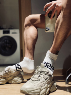 D.M男袜 短袜潮袜运动毛圈毛巾底条纹框船袜棉袜低帮跑步排汉学生