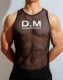 D.M男背心 性感简约字母宽松 透气背心无袖 网眼时尚 潮流运动夏季