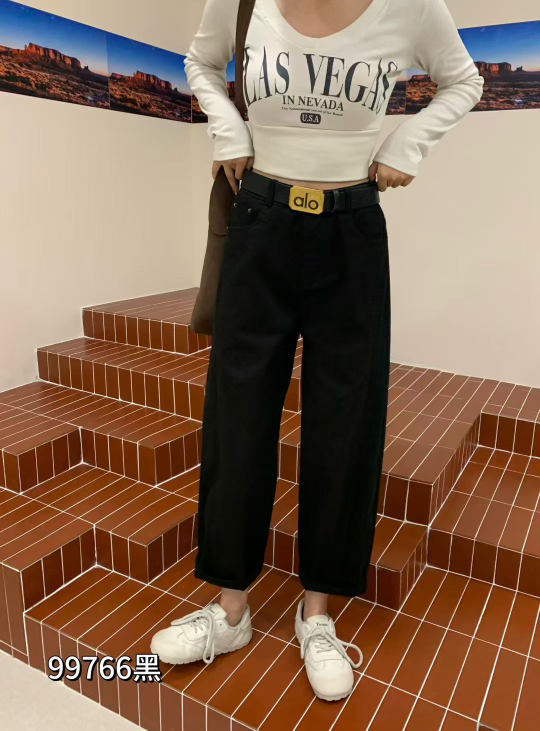 八分黑色哈伦洗水牛仔裤女202休闲裤