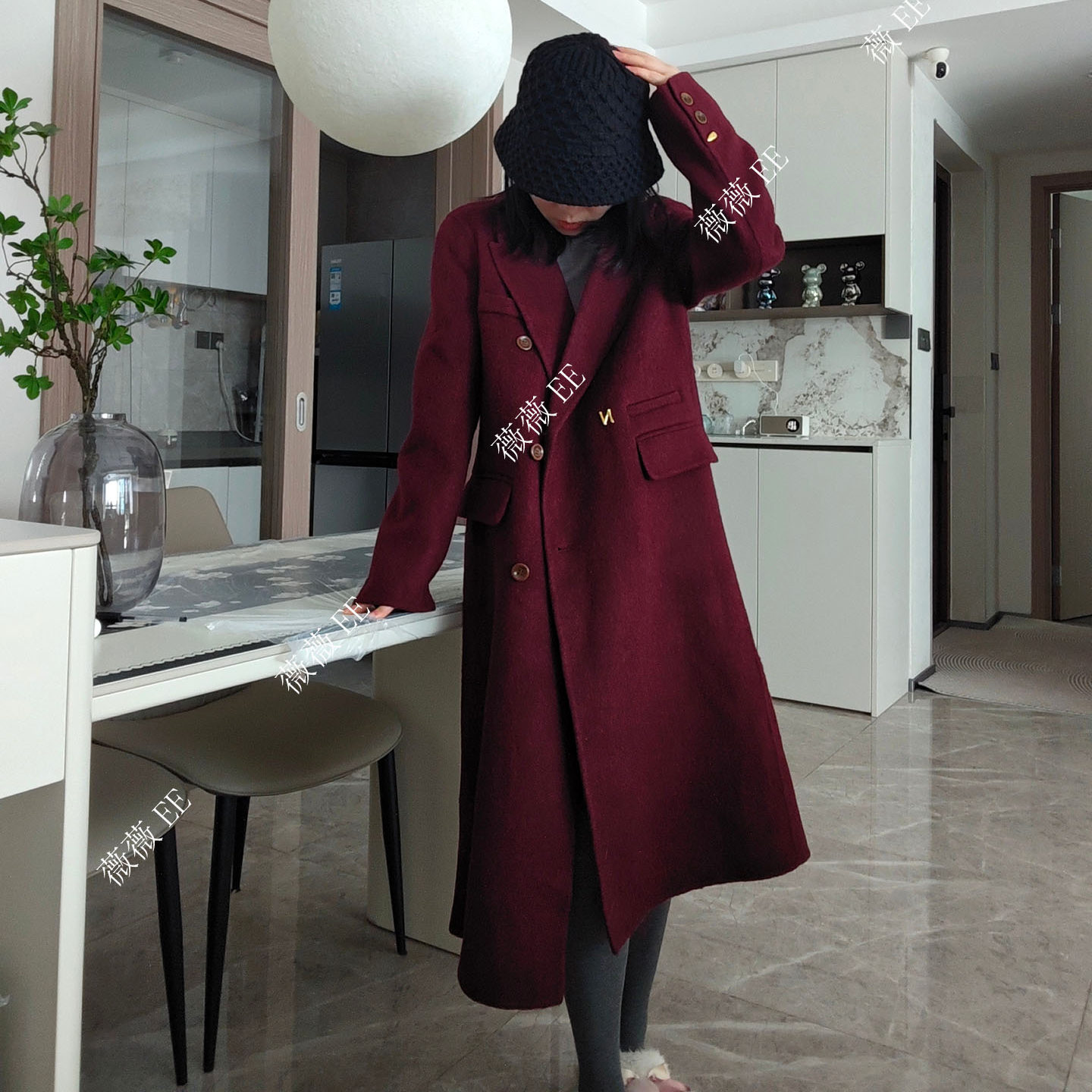 mozi可安拉红双面羊绒大衣女2025新款秋冬季高级感长款羊毛呢外套