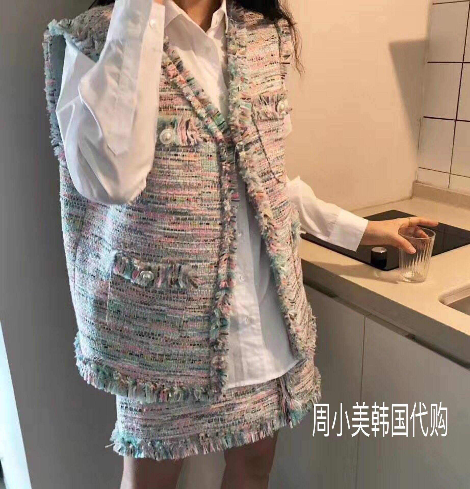 周小美韩国代购直邮19新款 名媛小香风时尚套装