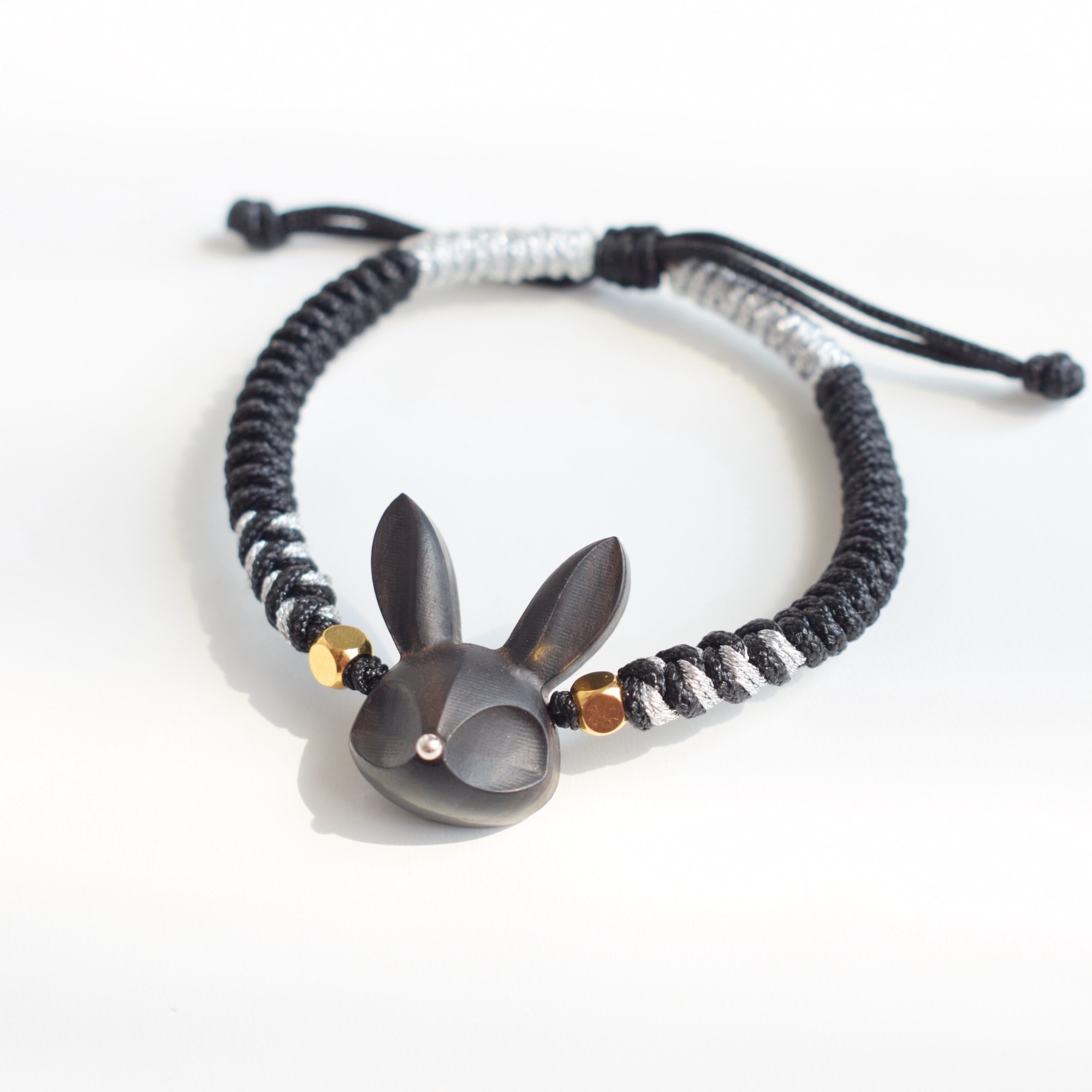 原创设计萌萌哒小兔子檀木手绳手链纯手工编织可爱动物森系礼物