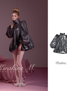 KirakiraM【Sillage】深灰色油蜡环保皮夹棉外套