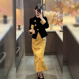 套装 2025秋冬新气质复古时尚 裙 国风加棉丝绒上衣半身裙套装 新中式