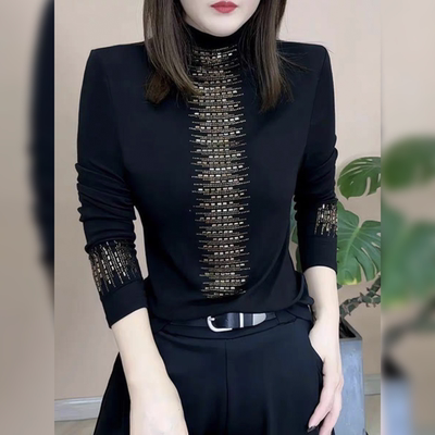 欧货高端重工烫钻半高领打底衫