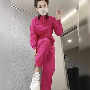 欧货时尚休闲套装女春秋气质显瘦洋气半拉锁卫衣哈伦裤运动两件套