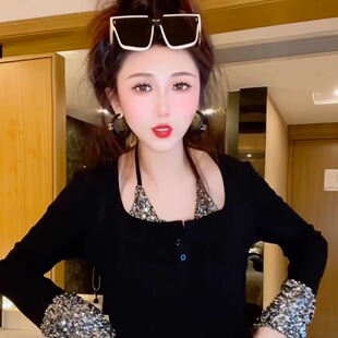 螺纹棉针织衫打底衫女内搭长袖t恤辣妹性感纯欲秋冬女款上衣网红