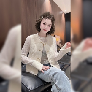 新中式风盘扣刺绣马甲蕾丝衬衫套装女国风百搭显瘦高级感唐装上衣