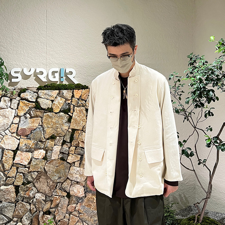 blurhms官方授权 日本制 米白色双排扣棉质极简翻领中式夹克外套