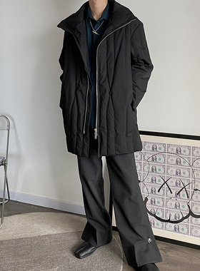 5折 CORNERSTONE 白鸭绒黑拉链立领可翻长款宽松羽绒服